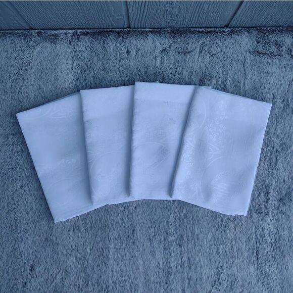 WHITE Embossed Cloth Napkins Set of 4 - Picture 1 of 8